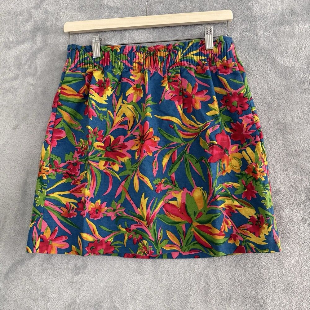 J Crew Linen Pull On Skirt Womens 6 Tropical Floral Bright Summer
